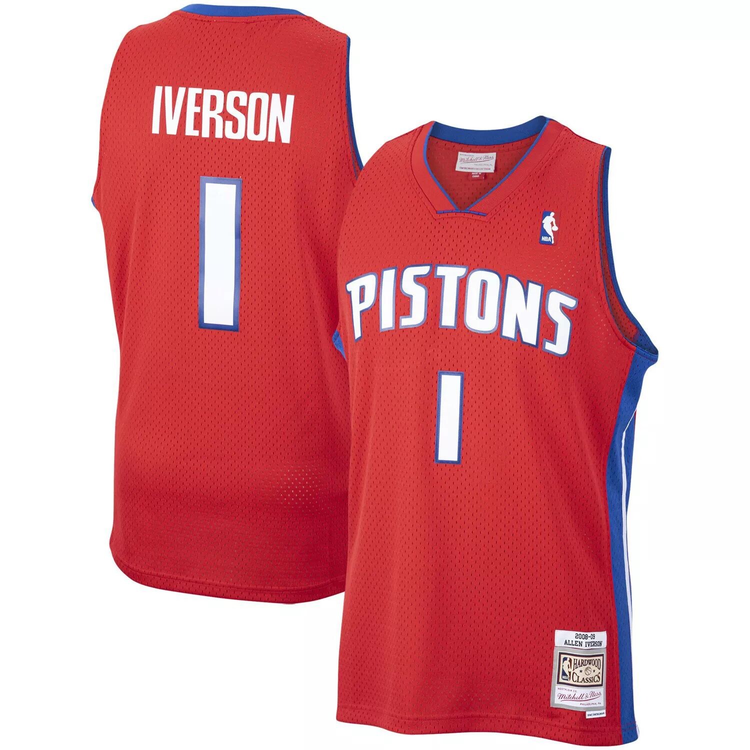 

Мужская майка Mitchell & Ness Allen Iverson Red Detroit Pistons 2008-09 Hardwood Classics Swingman