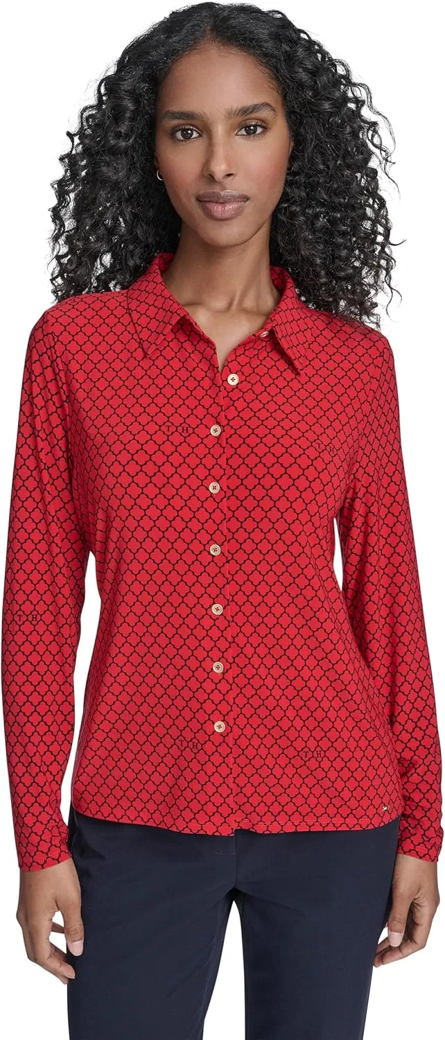 Блуза с воротником, длинный рукав, Softwork Top, Tommy Hilfiger, алый/темно-синий