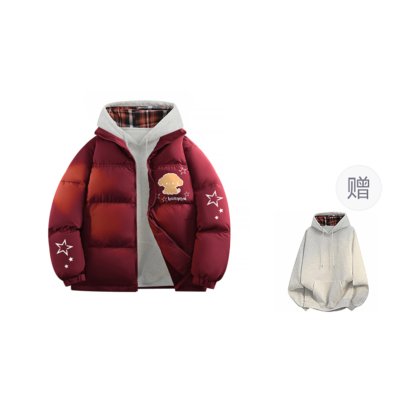 

Пуховик Unisex с воротником стойкой утепленный HUANQIU, burgundy (with plaid sweatshirt)