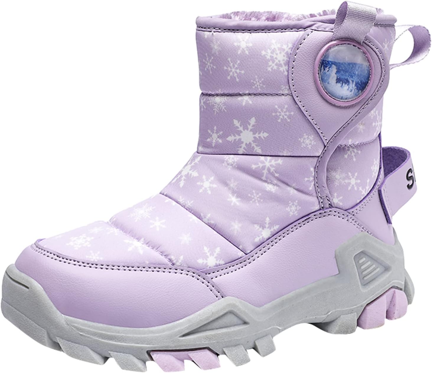 

Детские зимние сапоги для девочек с утеплителем из флиса, теплые толстые ботинки до щиколотки, наружная обувь с мягкой подошвой, противоскользящие, плоская подошва, походные и снежные ботиночки Generic, Purple