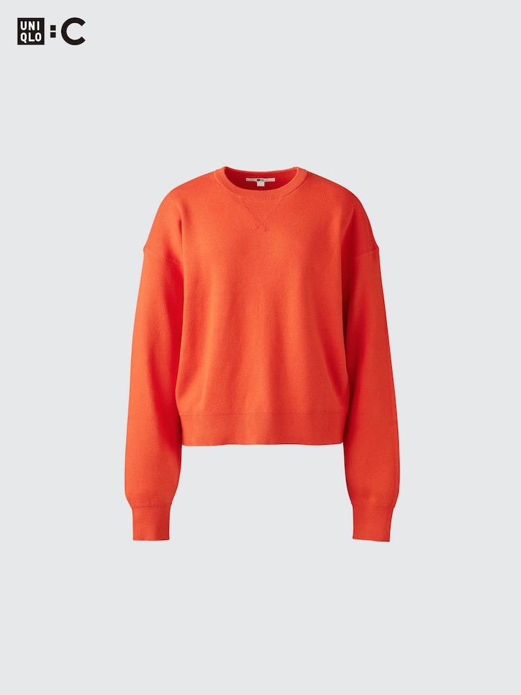 Хлопковый джемпер с круглым вырезом Uniqlo, цвет 19 красный — фото 4
