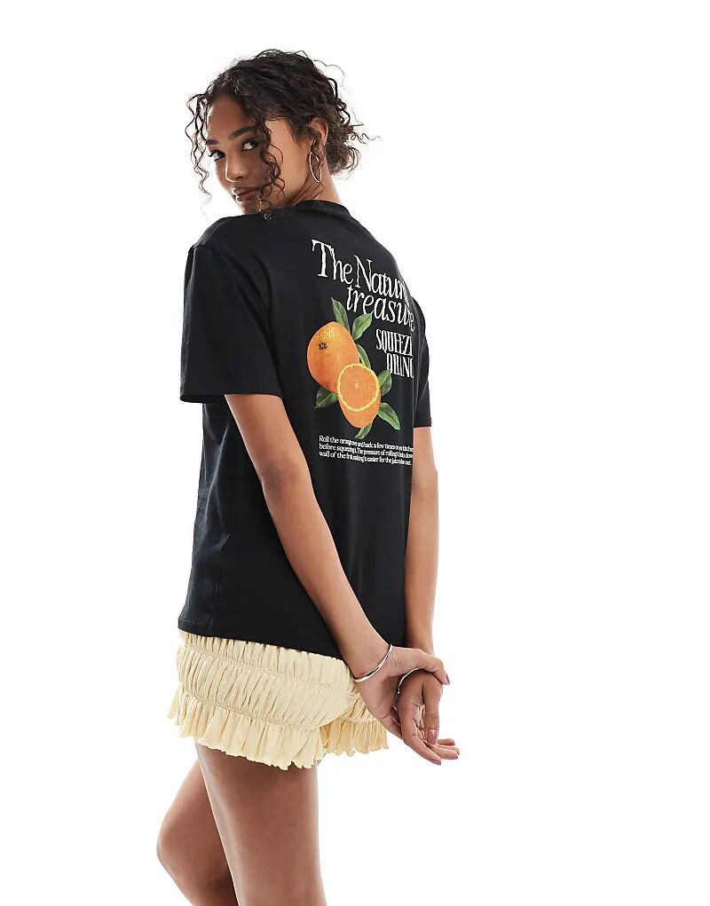 

Футболка Pimkie с оранжевым принтом на спине, свободного кроя, черного цвета