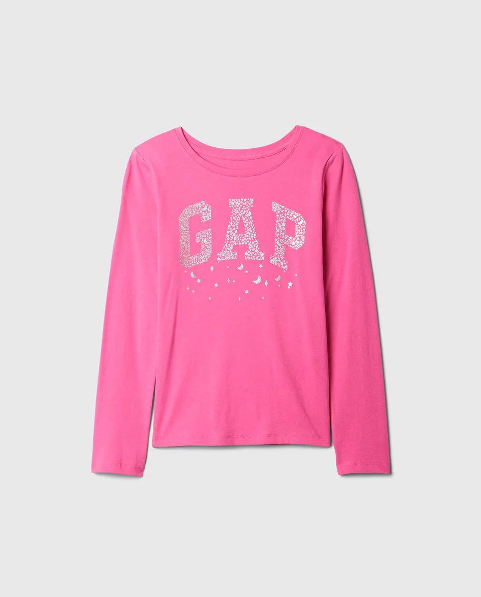 

Футболка для девочек с длинными рукавами, круглым вырезом и логотипом Gap спереди, розовый