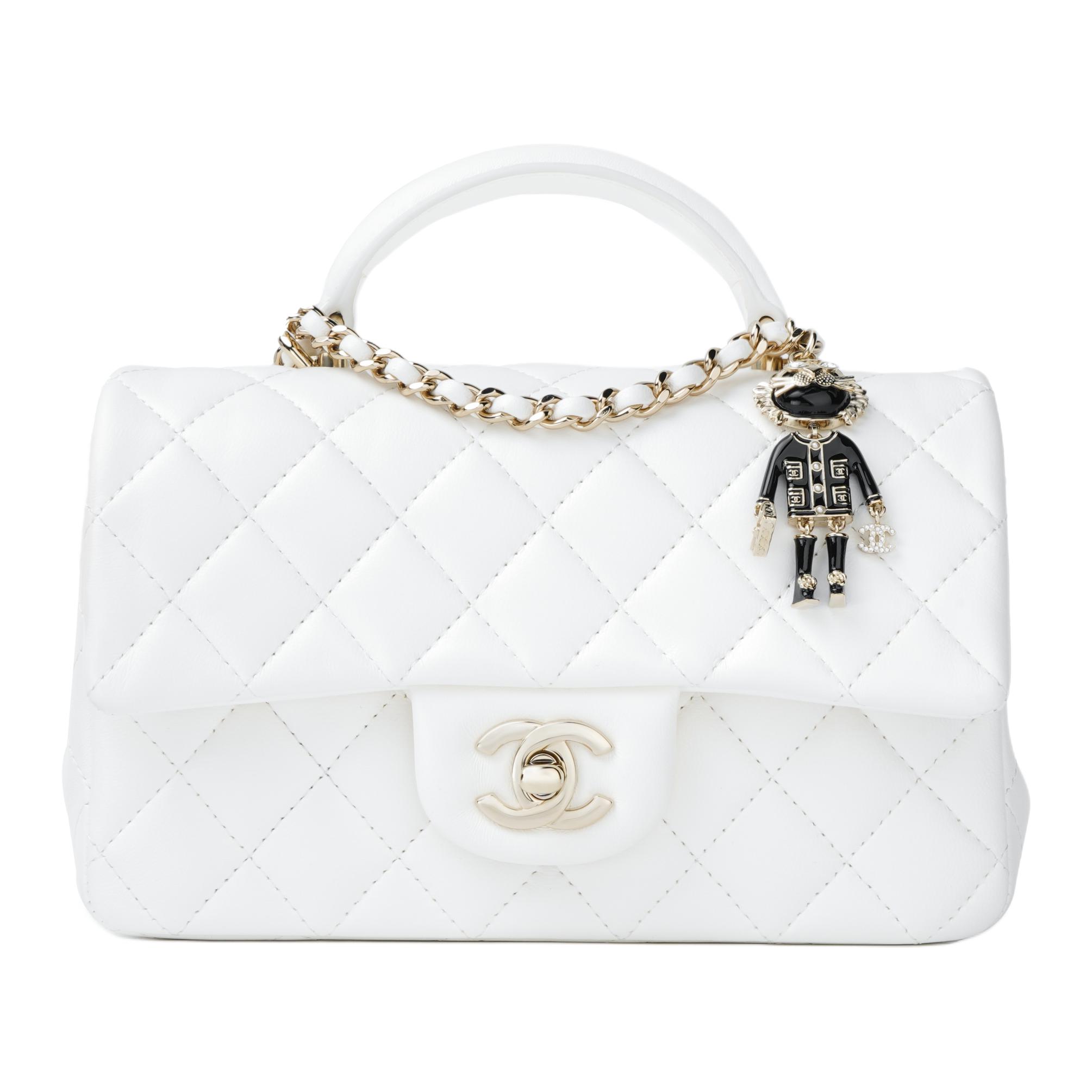 

CHANEL Классическая сумка Flap CF из ягненка, мини-сумка через плечо, кроссбоди для женщин, белая