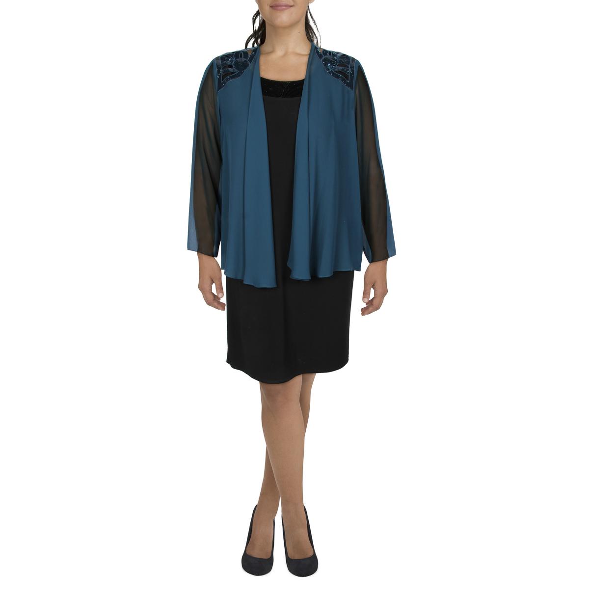 

Женский шифоновый блейзер без воротника с отделкой SLNY, цвет mid teal