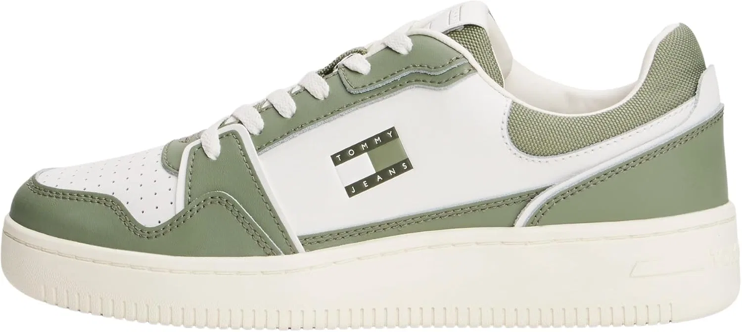 Кроссовки Tommy Jeans Herren Cupsole Sneaker Retro Basket Low Top, White Ecru Aruba Green