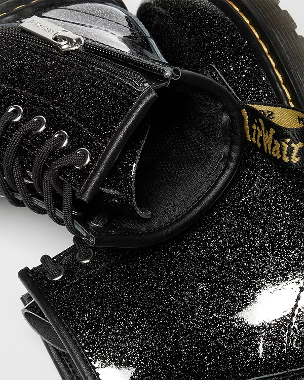 Ботинки Dr. Martens 1460 детские блестящие на шнуровке для девочек, черные — фото 2