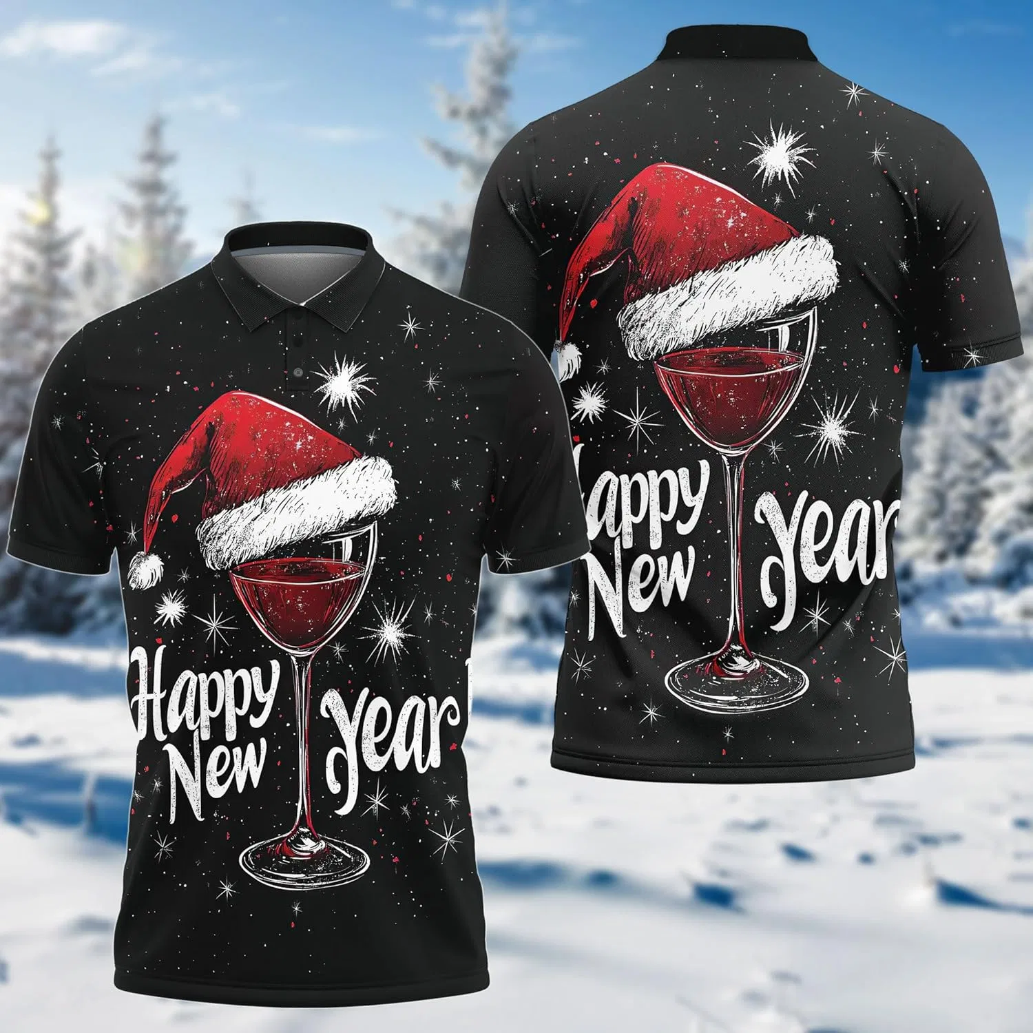 Футболка поло с новогодним принтом, серия 33, Newyear_03 — фото 2