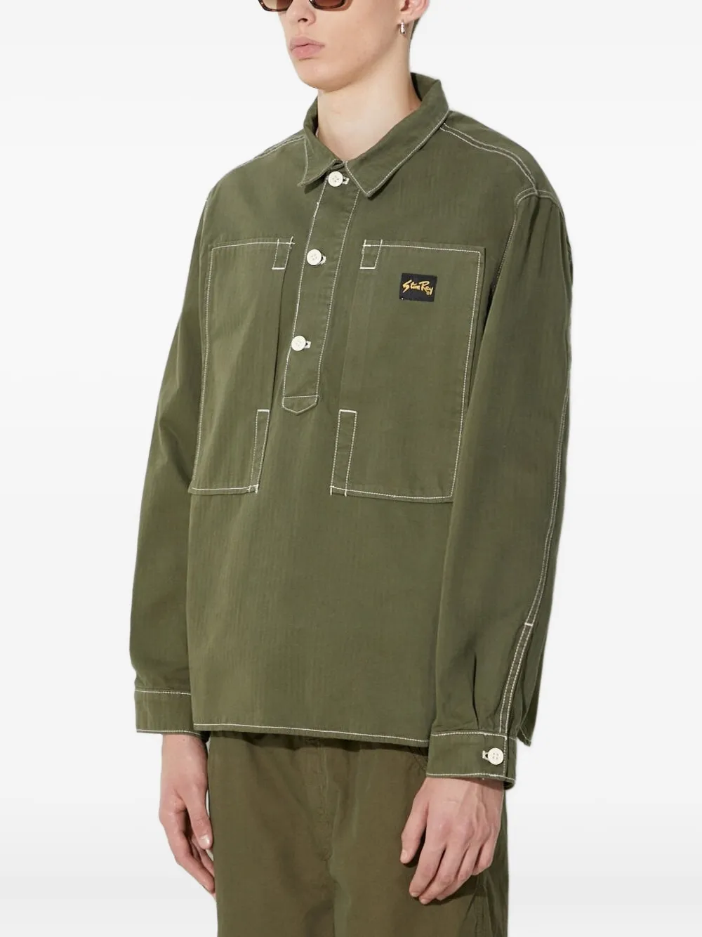 

Рубашка с контрастной строчкой и полузастежкой stan ray, зеленый