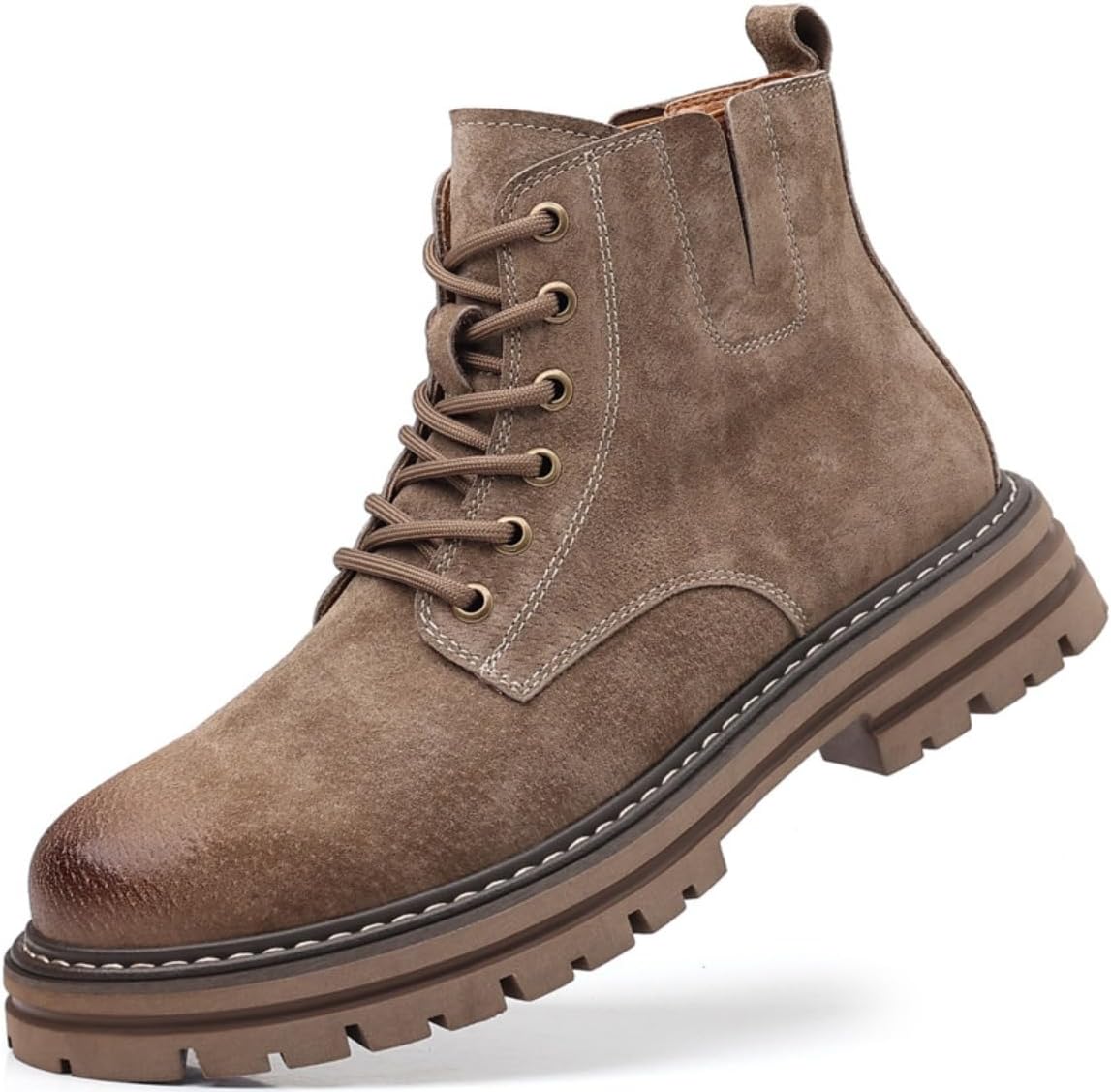 

Мужские ботинки из премиальной замши, прочные боевые ботинки до щиколотки, с амортизирующей и удобной стелькой, для повседневного ношения, походов и прогулок, с противоскользящей подошвой с протектором Ctkvbmeoi, коричневый