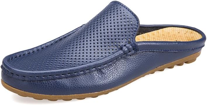 

Мужские классические кожаные тапочки Santimon, повседневные, для офиса и дома, без задника, дышащие, перфорированные лоферы для мужчин, синий