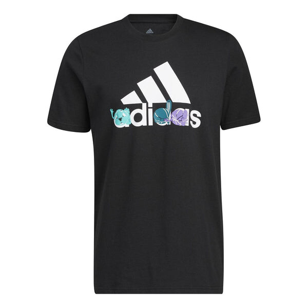 

Футболка Men's adidas Logo Cartoon Pattern Printing Round Neck Short Sleeve Black T-Shirt, черный