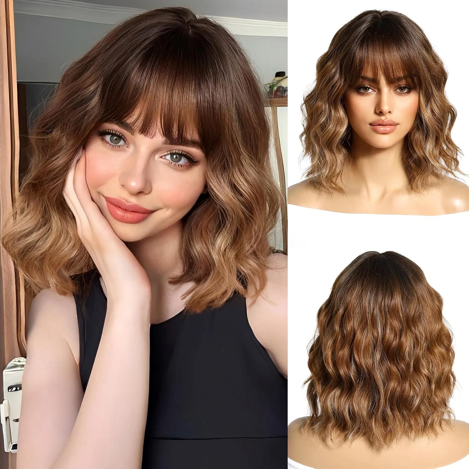 Женский парик каре волнистый от Esmee Oufei, Ombre Mixed Brown (9083-8)