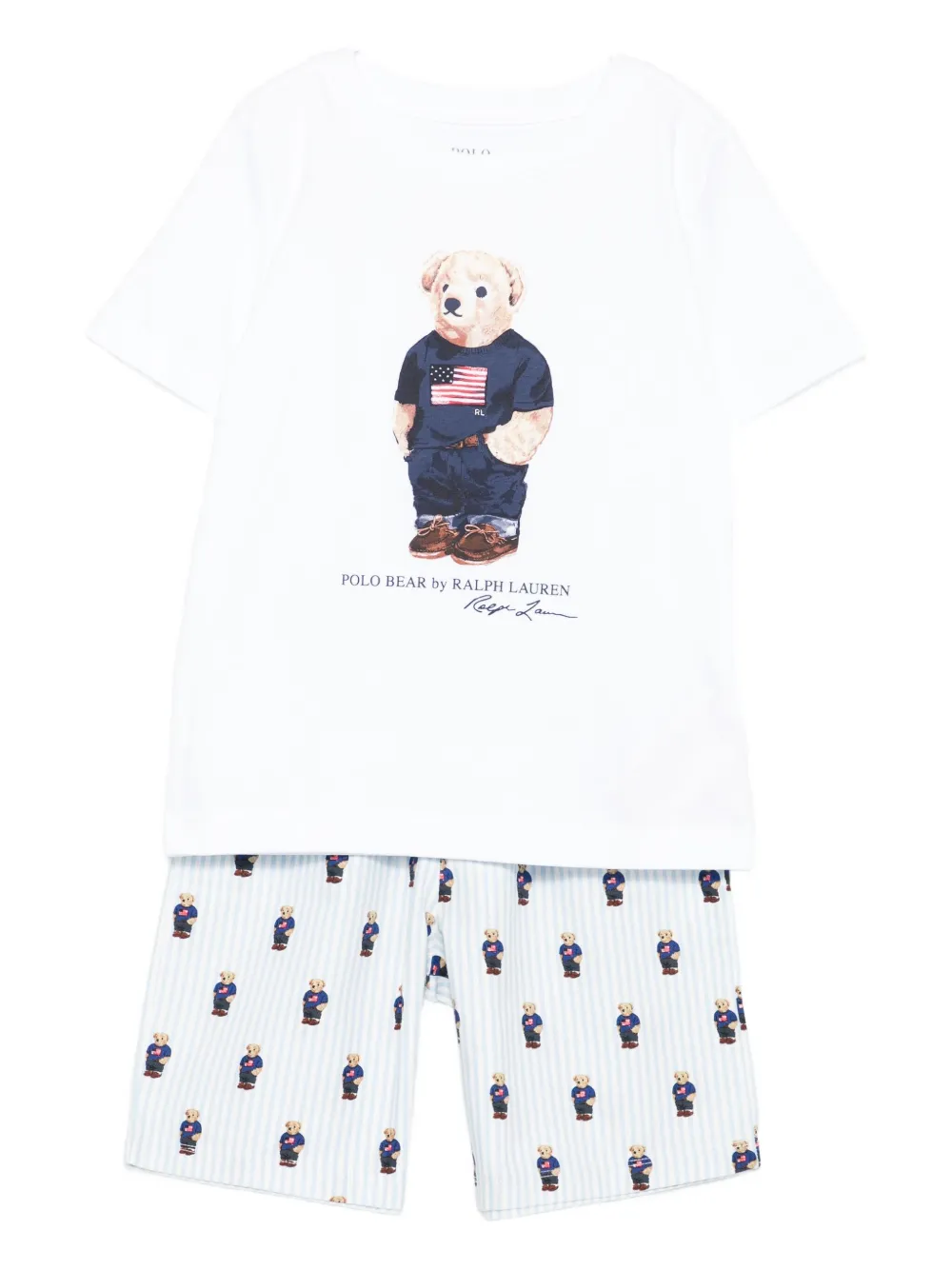 Полосатая пижама с мишкой Polo Polo Ralph Lauren Kids, белый