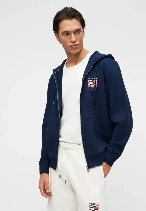 Толстовка на молнии Tommy Hilfiger Rwb box flag tr full zip americana capsule zip up sweatshirt, угольно-синий — фото 4