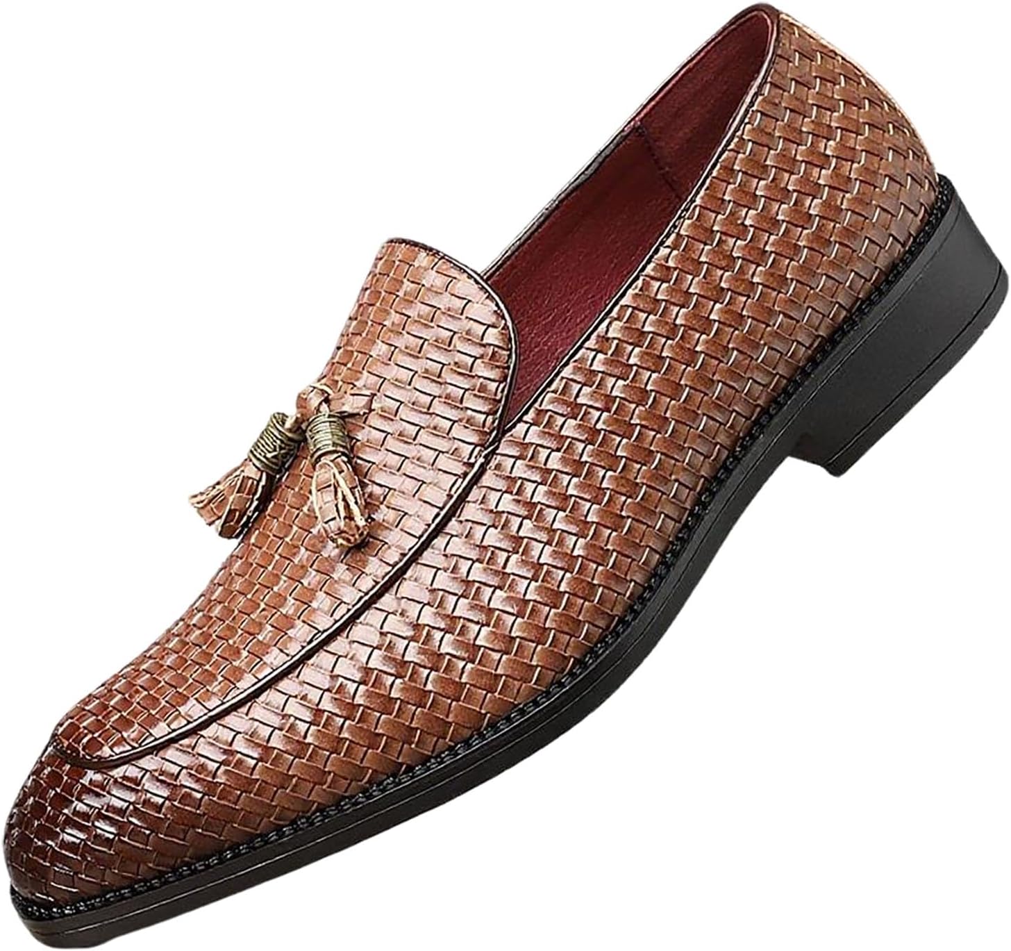 

Мужские лоферы с кисточками, плетеные, массивные, удобные, с квадратным носком, нескользящие, без шнурков, мокасины, повседневные, для работы, свадьбы, прогулок и вождения Nxnbhsl, коричневый