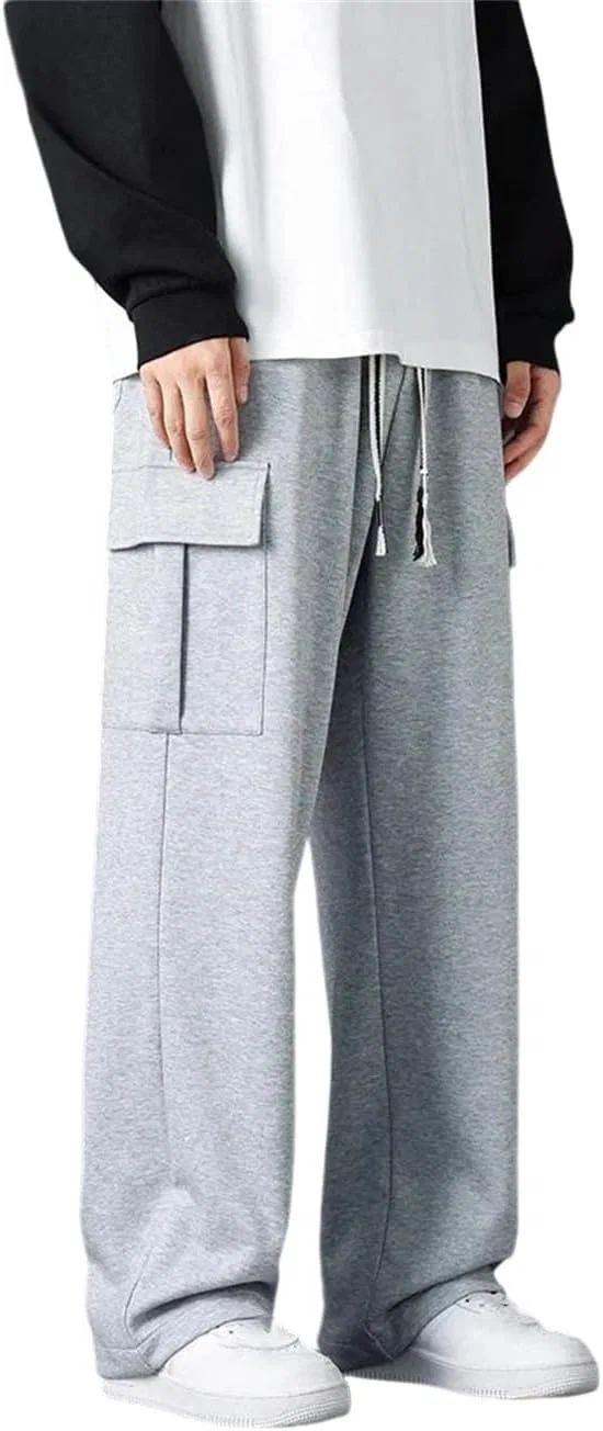 Generic Мужские мешковатые широкие брюки Outdoor Jogging Sweatpants прямые свободные шик Leisure Pants Black Gray — фото 2
