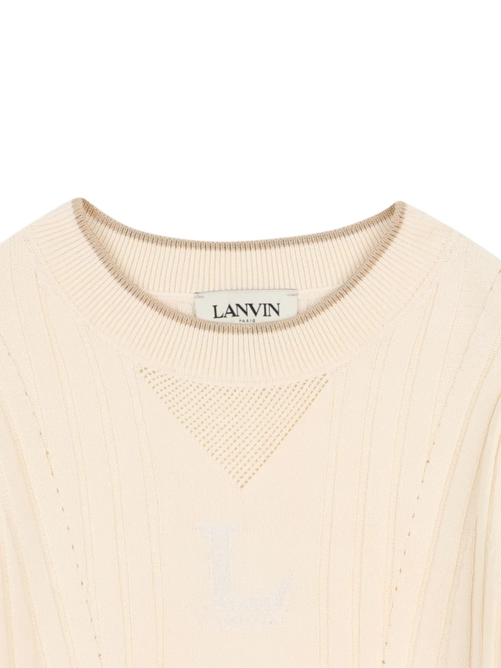 Футболка с отделкой в рубчик Lanvin Enfant, бежевый — фото 3