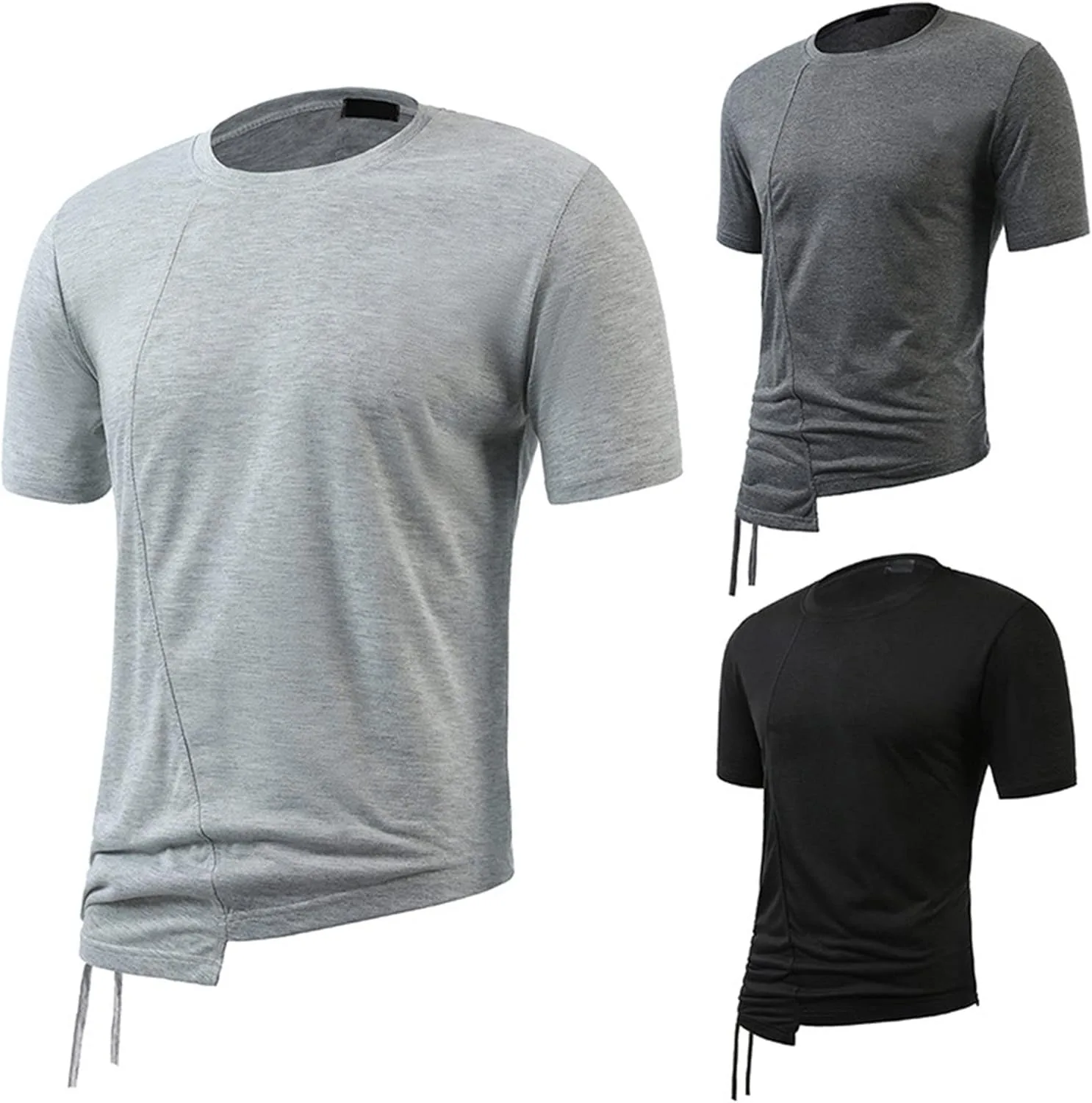 Мужская асимметричная рубашка с завязками Slim Fit с коротким рукавом — фото 4