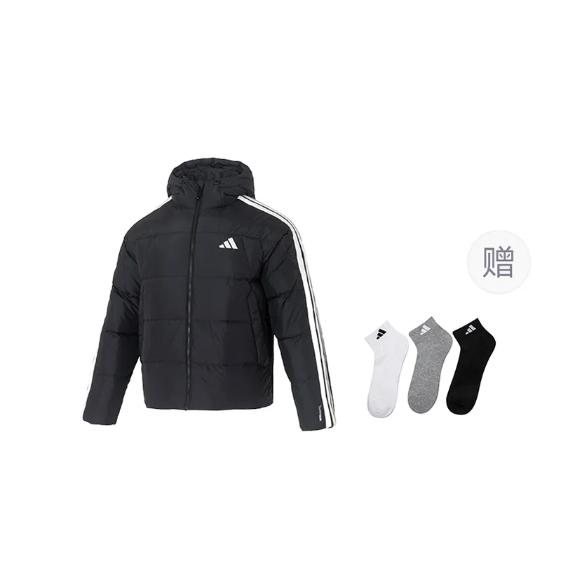Пуховик мужской с капюшоном Adidas, черный (with A Free Adidas Sock 1 Pack)
