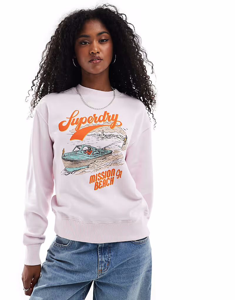 

Свободная толстовка Superdry Souvenir с графическим принтом в цвете «Cradle Pink»