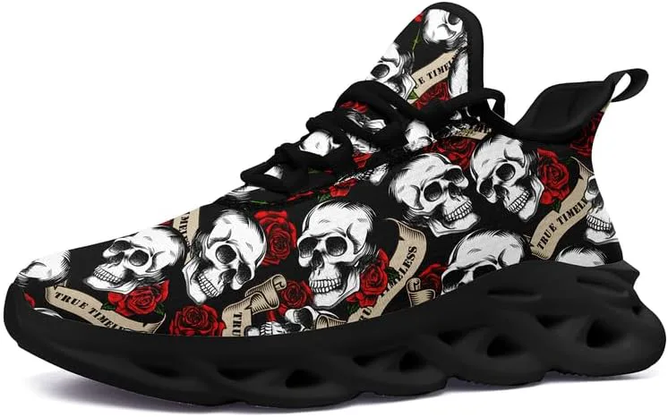 

Мужские кроссовки с готическим черепом, панк-рок, дышащие, с амортизирующей подошвой, спортивные, для ходьбы, беговые, теннисные Coolcustomize, черный