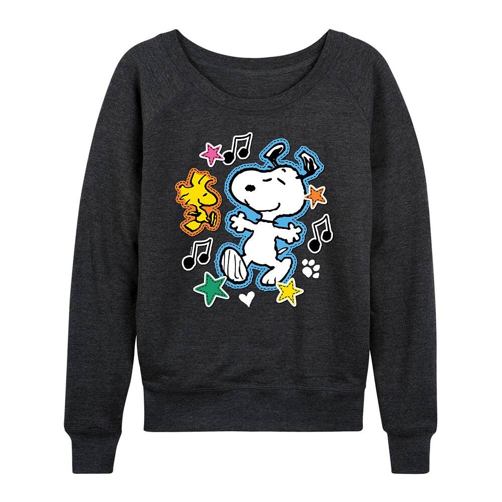 

Женский легкий свитшот с нашивками из френч-терри Peanuts Snoopy & Woodstock Licensed Character, цвет Heather Charcoal Gray