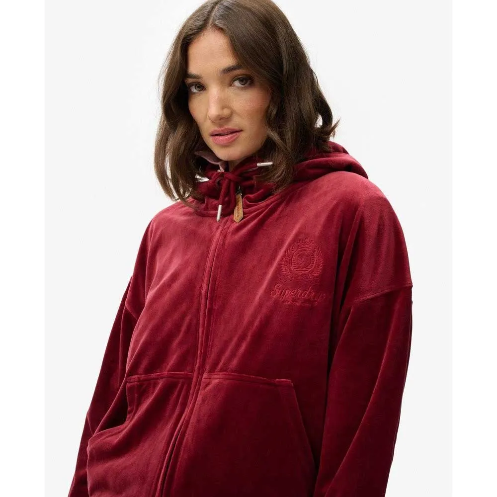 Толстовка Superdry Country Club Velour full zip, красный — фото 3