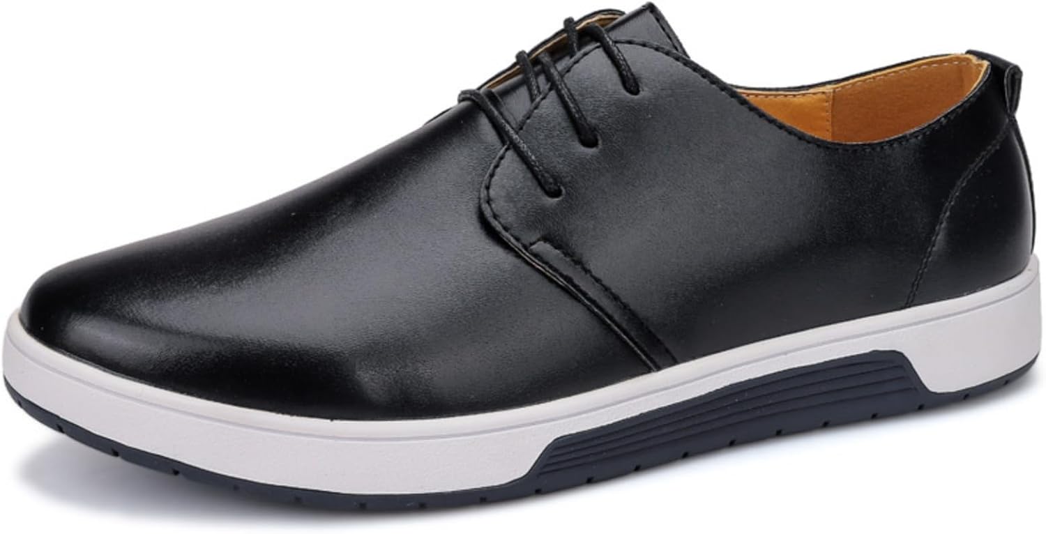 

Мужские повседневные оксфорды - дышащая кожа, плоская подошва - модные кроссовки с перфорацией, универсальная обувь на каждый день Khwfjas, черный