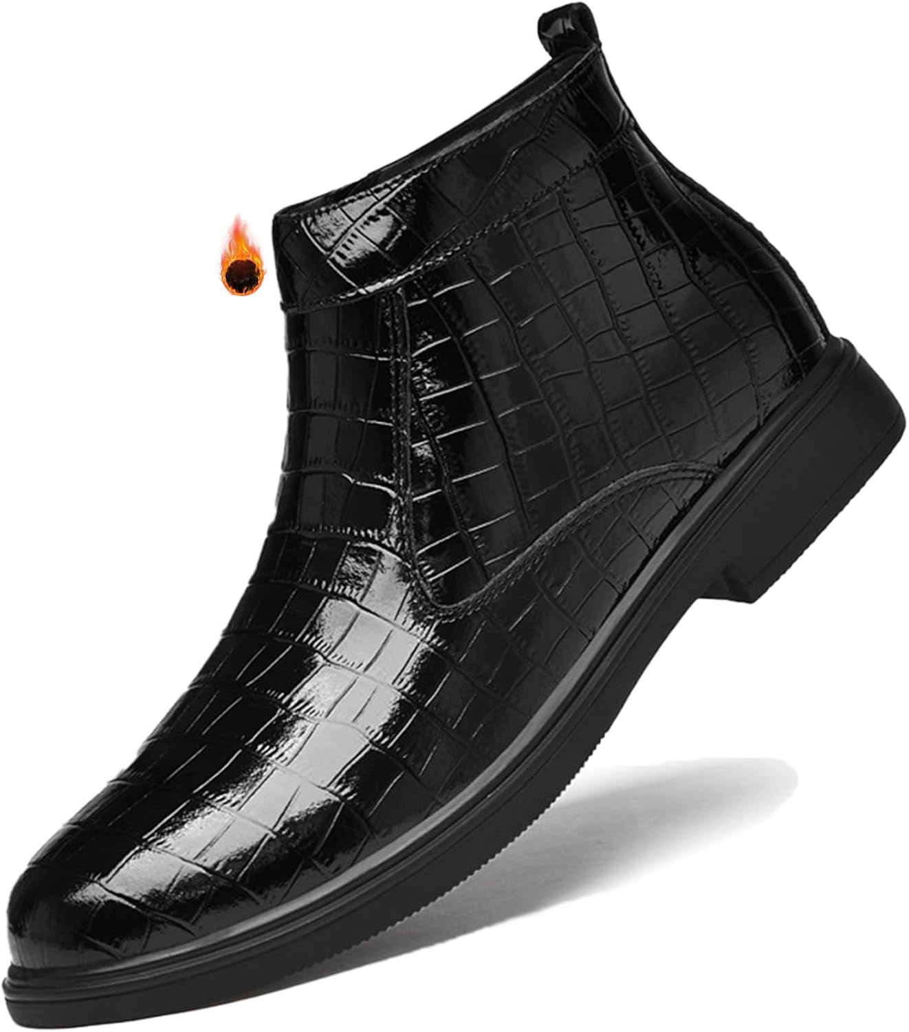 

Мужские модные ботинки ADKGBE Челси из лакированной кожи с боковой молнией, зимние теплые с плюшевой подкладкой, противоскользящие, на низком массивном каблуке, классические ботильоны для свадеб, вечеринок, деловой и официальной одежды, черный