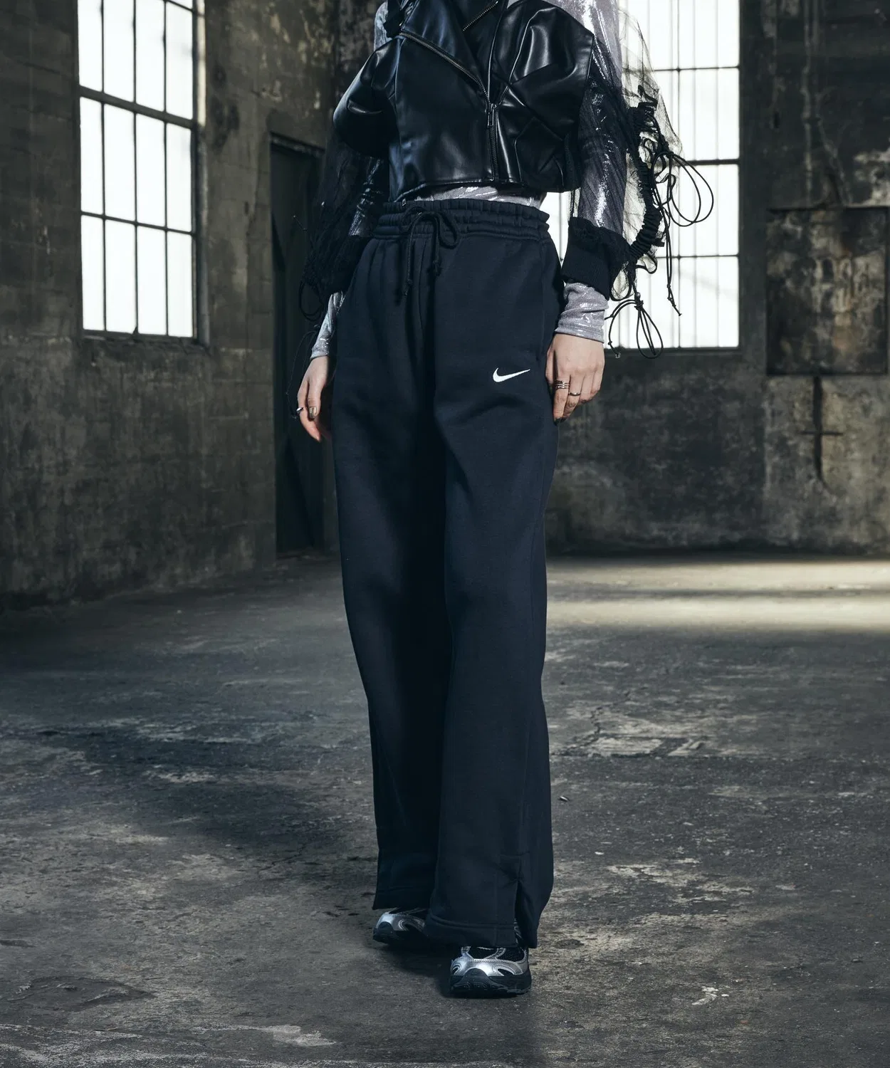 Штаны женские Nike Sportswear Phoenix Fleece с высокой посадкой, широкие, черные