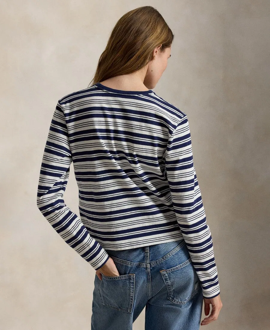 Женская полосатая футболка с круглым вырезом и длинными рукавами Polo Ralph Lauren, мультиколор — фото 4