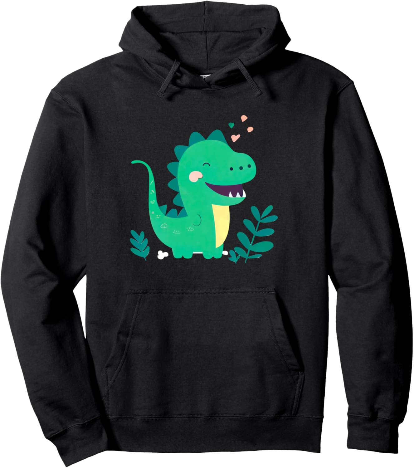 

Милая толстовка с динозавром, сердечком и листочками Charming Green Dinosaurs Adorable Smiles, черный