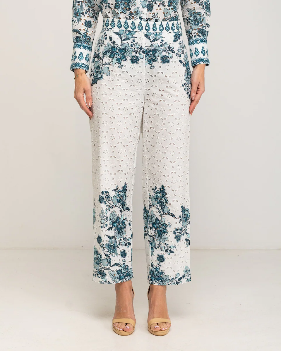 

Женские перфорированные брюки прямого кроя с принтом Salvia Niza, белый