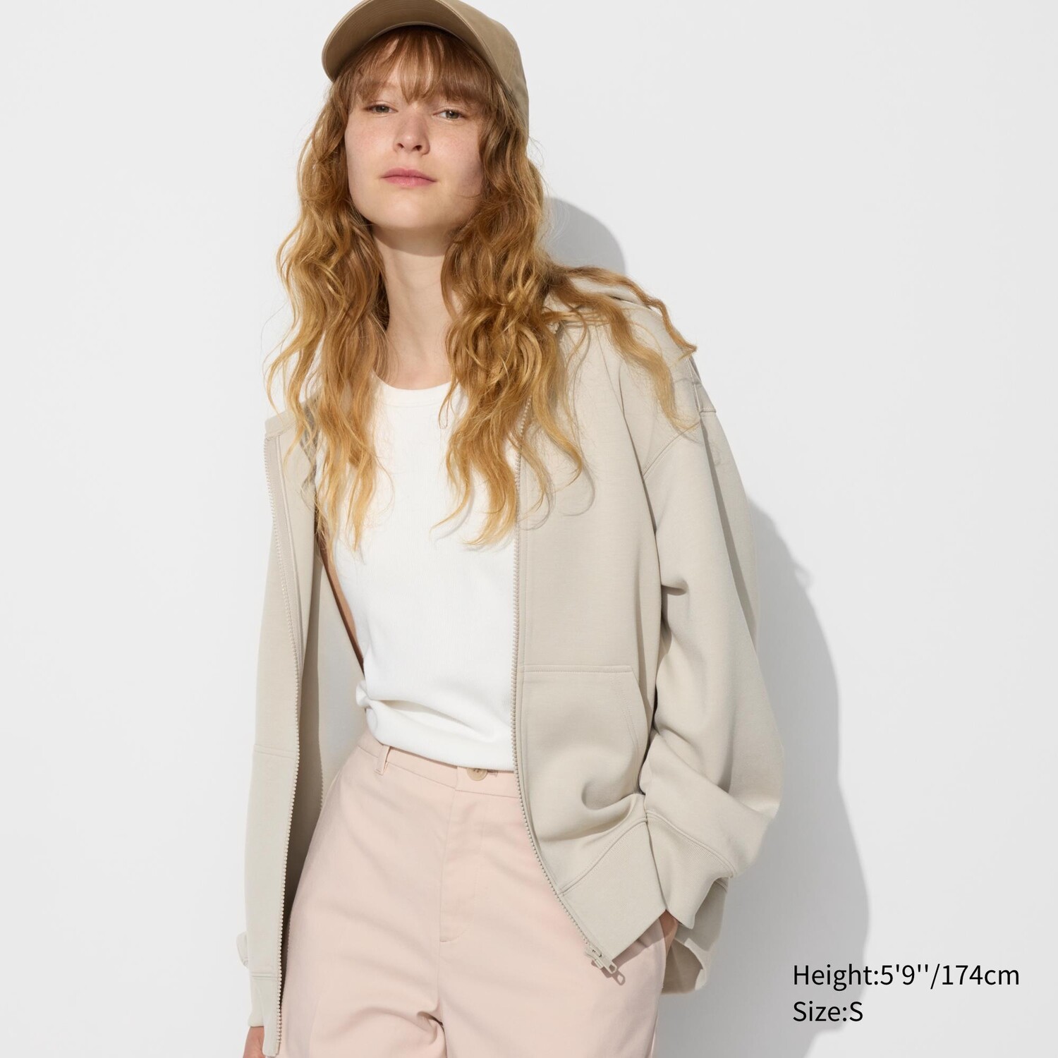 

Толстовка DRY с капюшоном и молнией UNIQLO, светло-бежевый