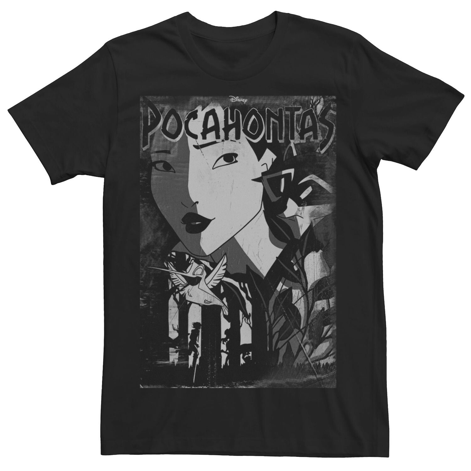 

Мужская черно-белая футболка с плакатом Pocahontas Disney, Черный, Мужская черно-белая футболка с плакатом Pocahontas Disney