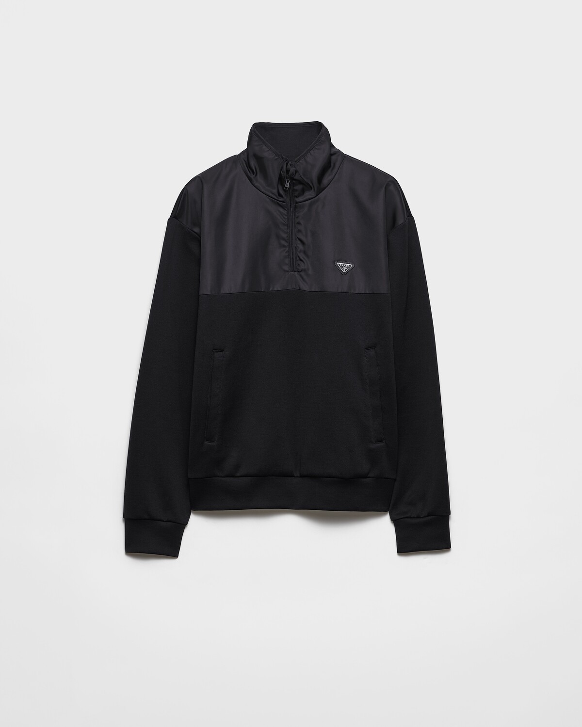 

Хлопковый флисовый свитшот на молнии до половины с деталями из Re-Nylon Prada, черный