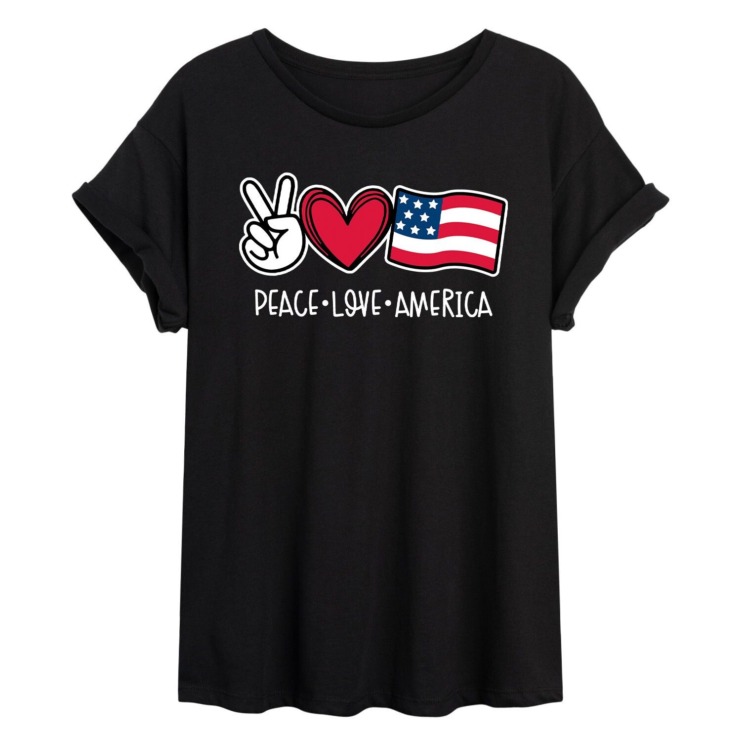 

Струящаяся футболка для юниоров с надписью «Peace Love America» Licensed Character