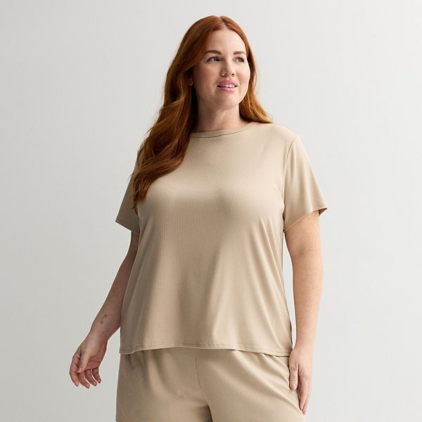 

Пижамный топ с коротким рукавом и рубчиками Plus size Sonoma Goods For Life, Mocha Froth