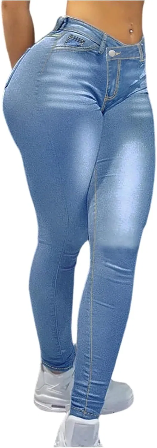 Джинсы скинни High Waisted, светло-синий