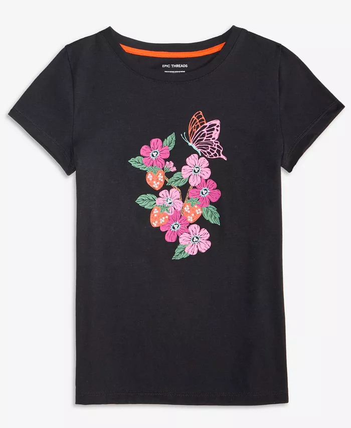 

Детская футболка с коротким рукавом и цветочным принтом, размеры 5-20 Epic Threads, черный