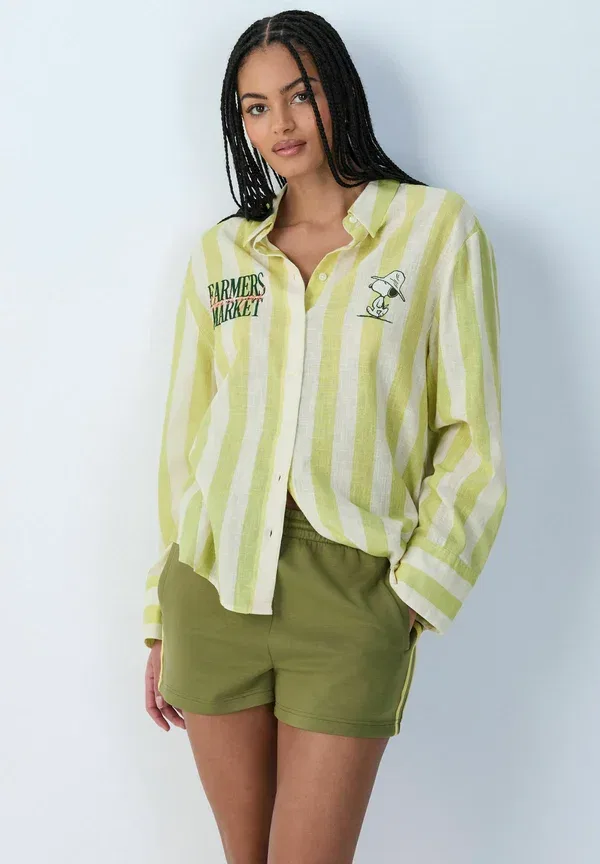 Блуза Next, Button down blouse, snoopy graphic green stripe, зеленая полоска — фото 2