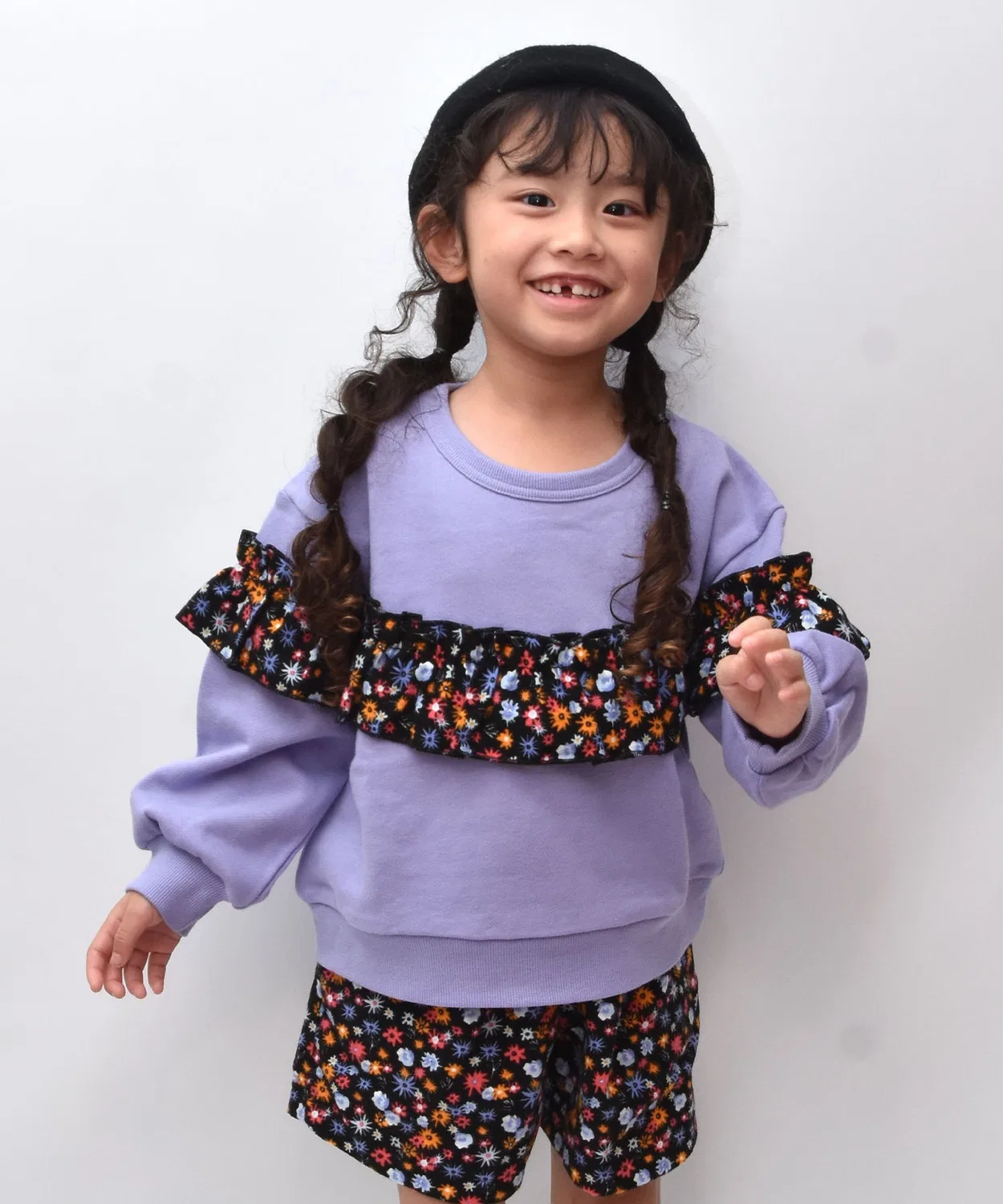 Толстовка с цветочным принтом SiShuNon kids, 100% хлопок, фиолетовый