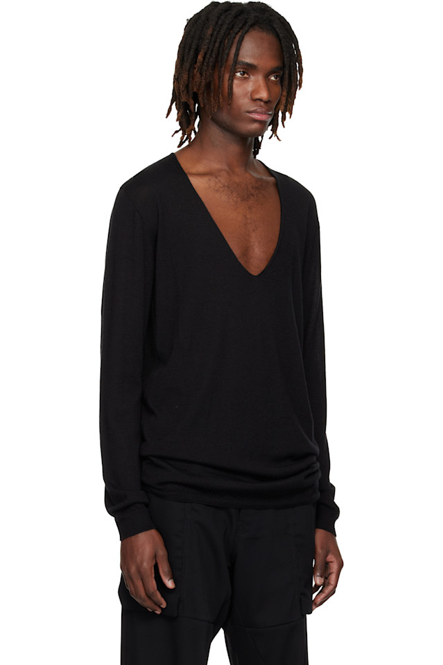 Свитер Temple оверсайз с экстремально V-образным вырезом Rick Owens, черный — фото 2