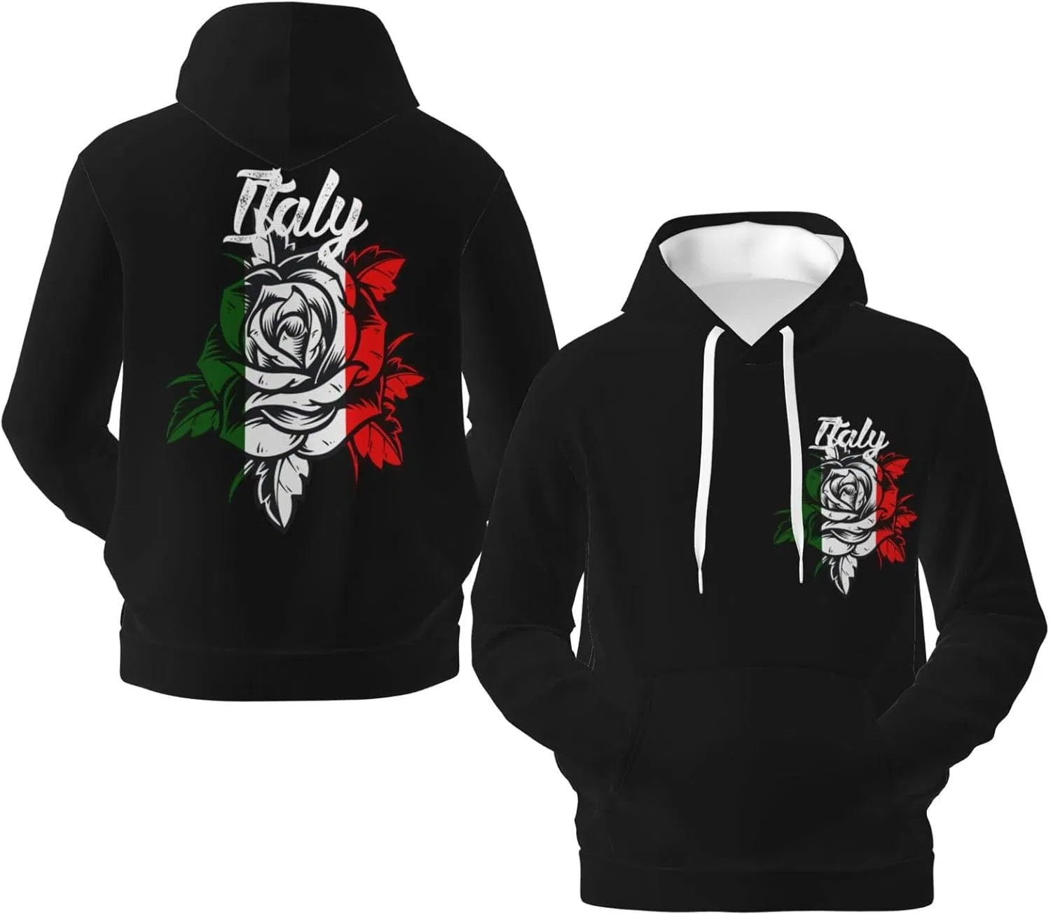 Generic Винтажная флисовая толстовка с капюшоном и карманом Vintage Rose Italy Italian Flag