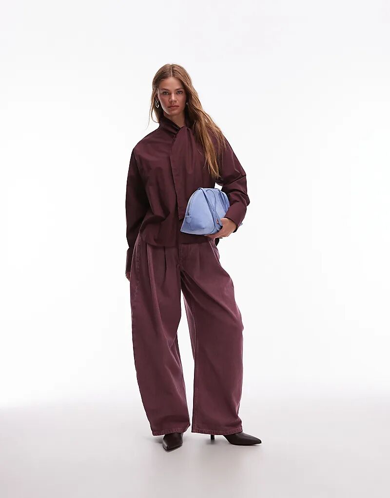 

& Other Stories блузка с воротником-шарфом и объемными рукавами в цвете бордовый сливовый