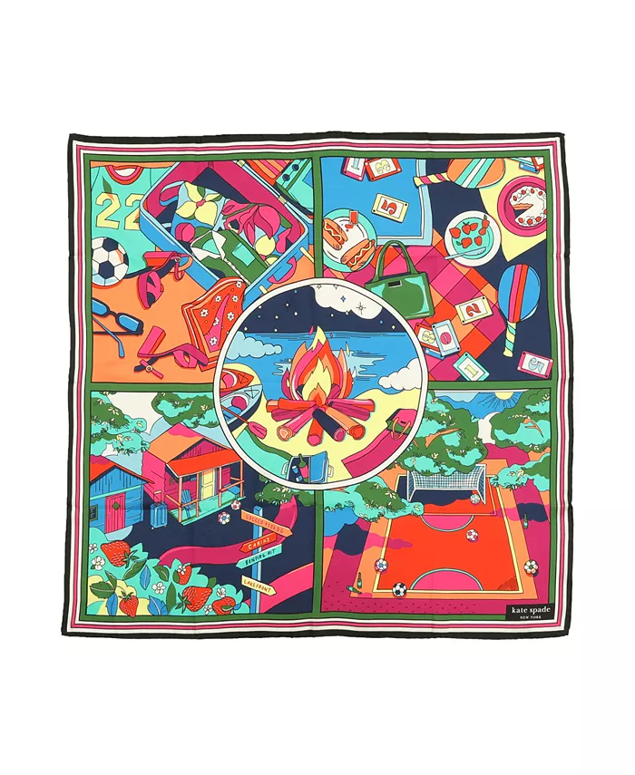 

Женский летний шелковый платок Square Scarf с принтом kate spade new york, мультиколор