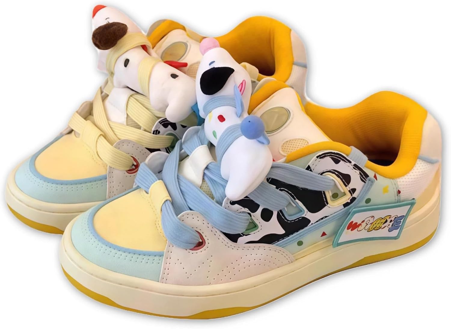 

Женские кроссовки Cartoon Doodle Chunky с объемным дизайном, 3D-брелоком в виде щенка, мягким язычком, цветными блоками в пятнистом стиле, ретро, повседневные для прогулок и катания на скейтборде Ojqih, желтый