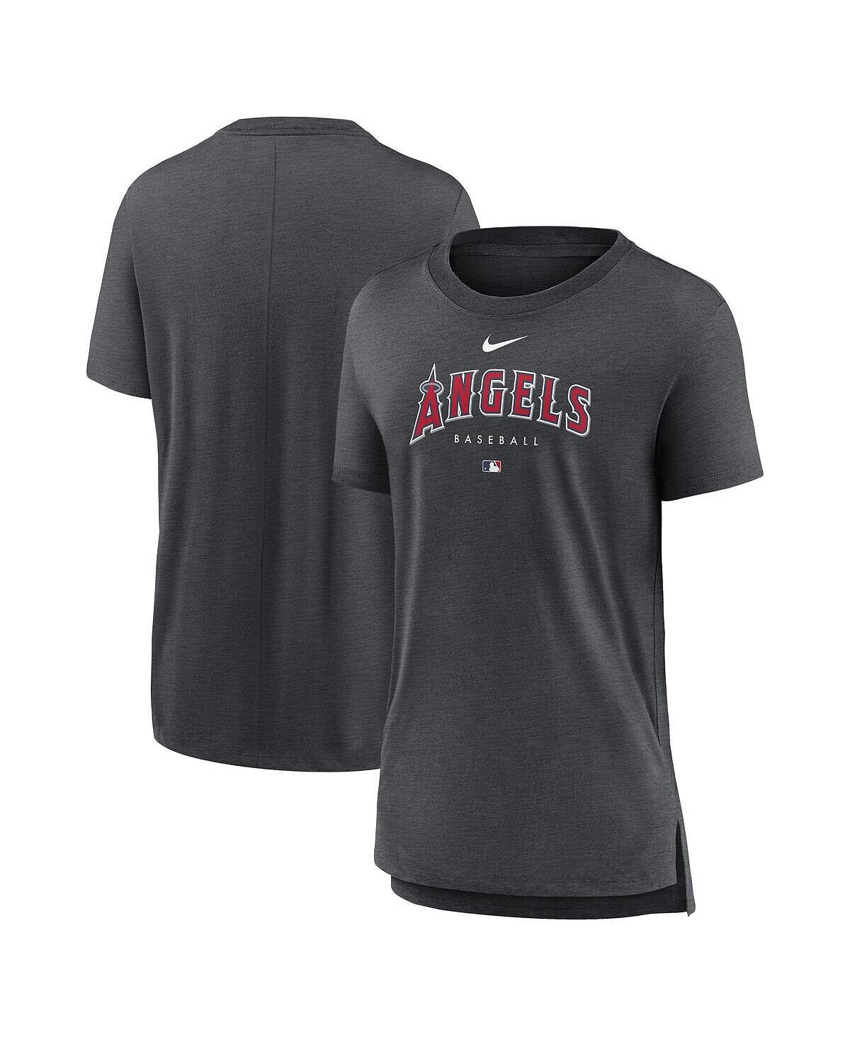 

Женская футболка цвета угольно-серого цвета Los Angeles Angels Authentic Collection Early Work Tri-Blend Nike