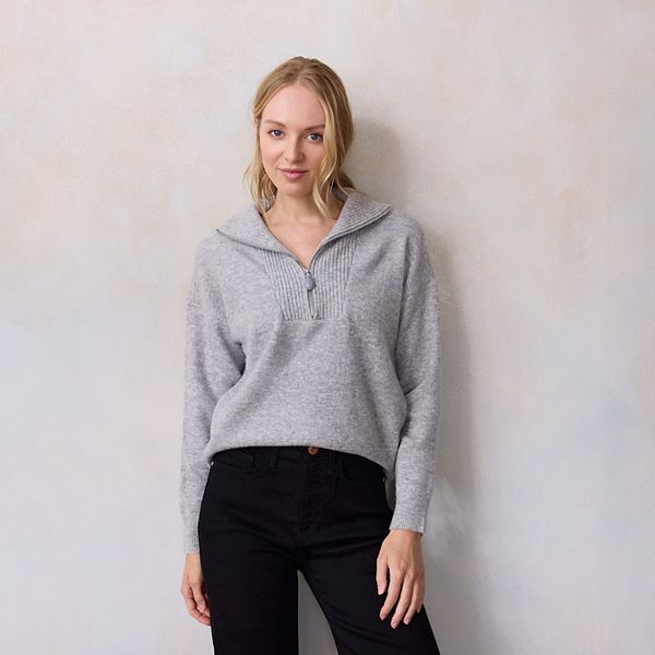 

Женский полузастегивающийся пуловер Lc Lauren Conrad, Light Pewter Heather